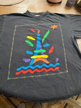 Kids Black Graphic Tee with Colorful Eiffel Tower Design